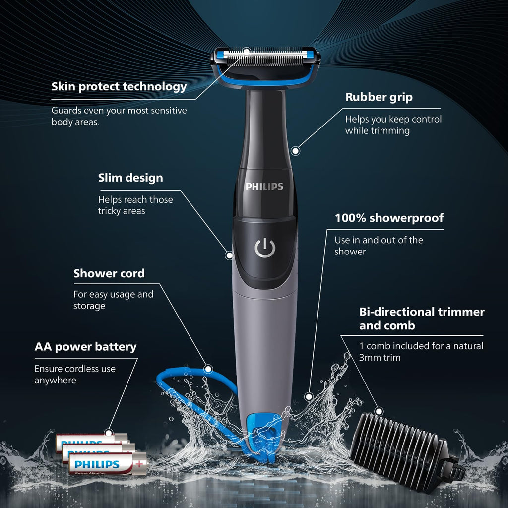 Philips Body & Balls Trimmer for Men Private Parts | Safe Intimate Grooming | Clinically Tested on Sensitive Skin | 100% Showerproof | 60min runtime | 5yrs* Warranty | India's #1 Men's Trimmer*|BG3470