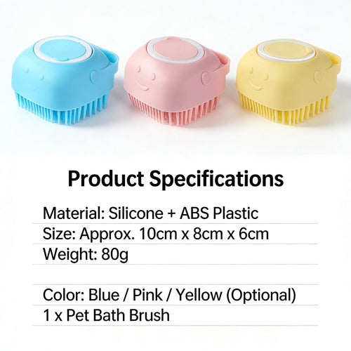 2-In-1 Pet Bath & Massage Brush With Shampoo Storage Silicone Dog Cat