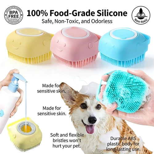 2-In-1 Pet Bath & Massage Brush With Shampoo Storage Silicone Dog Cat