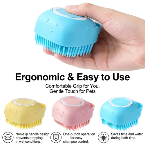 2-In-1 Pet Bath & Massage Brush With Shampoo Storage Silicone Dog Cat