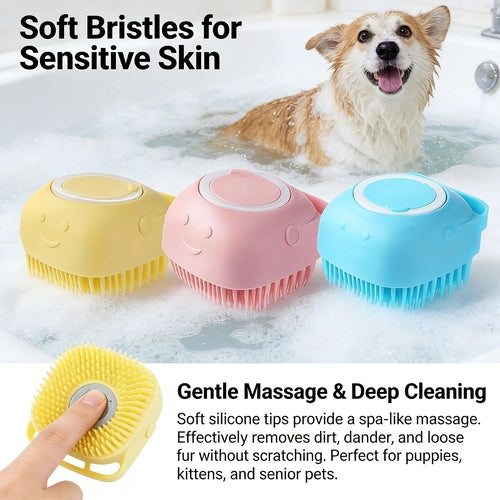 2-In-1 Pet Bath & Massage Brush With Shampoo Storage Silicone Dog Cat